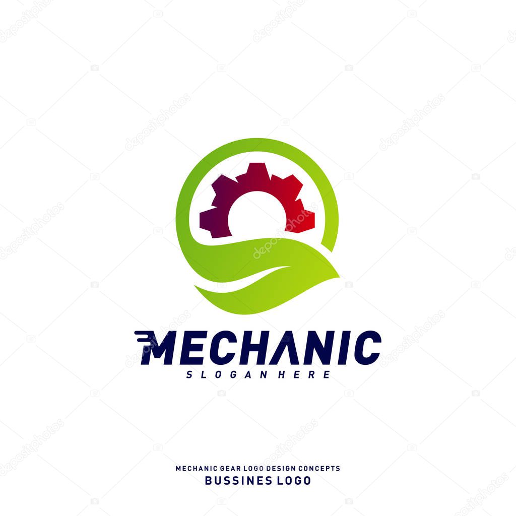 Nature Gear Logo Design Concepts. Mechanical Gear Logo Template Vector. Icon Symbol