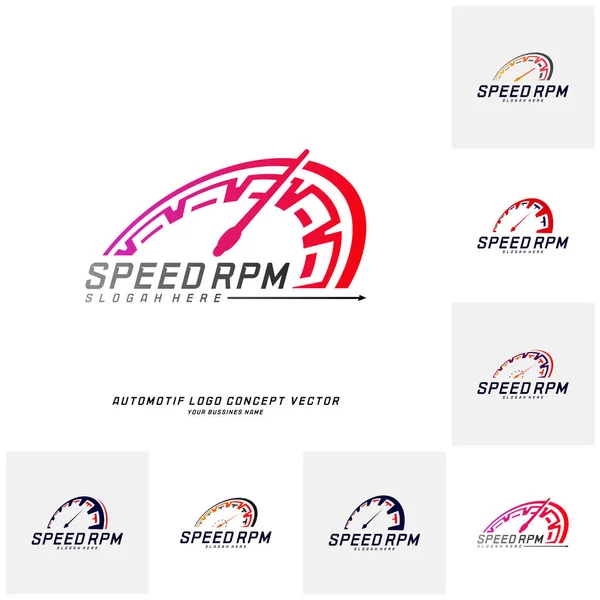 Set of Speed logo design vector. Fast Speedometer logo design template. icon symbol — Stock Vector