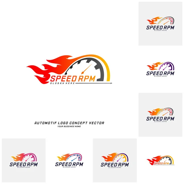 Set of Speed Fire logo design vector. Fast Speedometer logo design template. icon symbol — Stock Vector