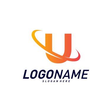 Logo Tasarım Gezegeni kavramlı yazı tipi. U harfi simge vektör şablonu. Simge Sembolü.