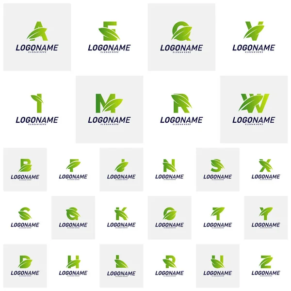 Set of Font with Leaf Logo Design Concepts. Nature Letter Logo Icon Vector Template. Icon Symbol. — Stock Vector