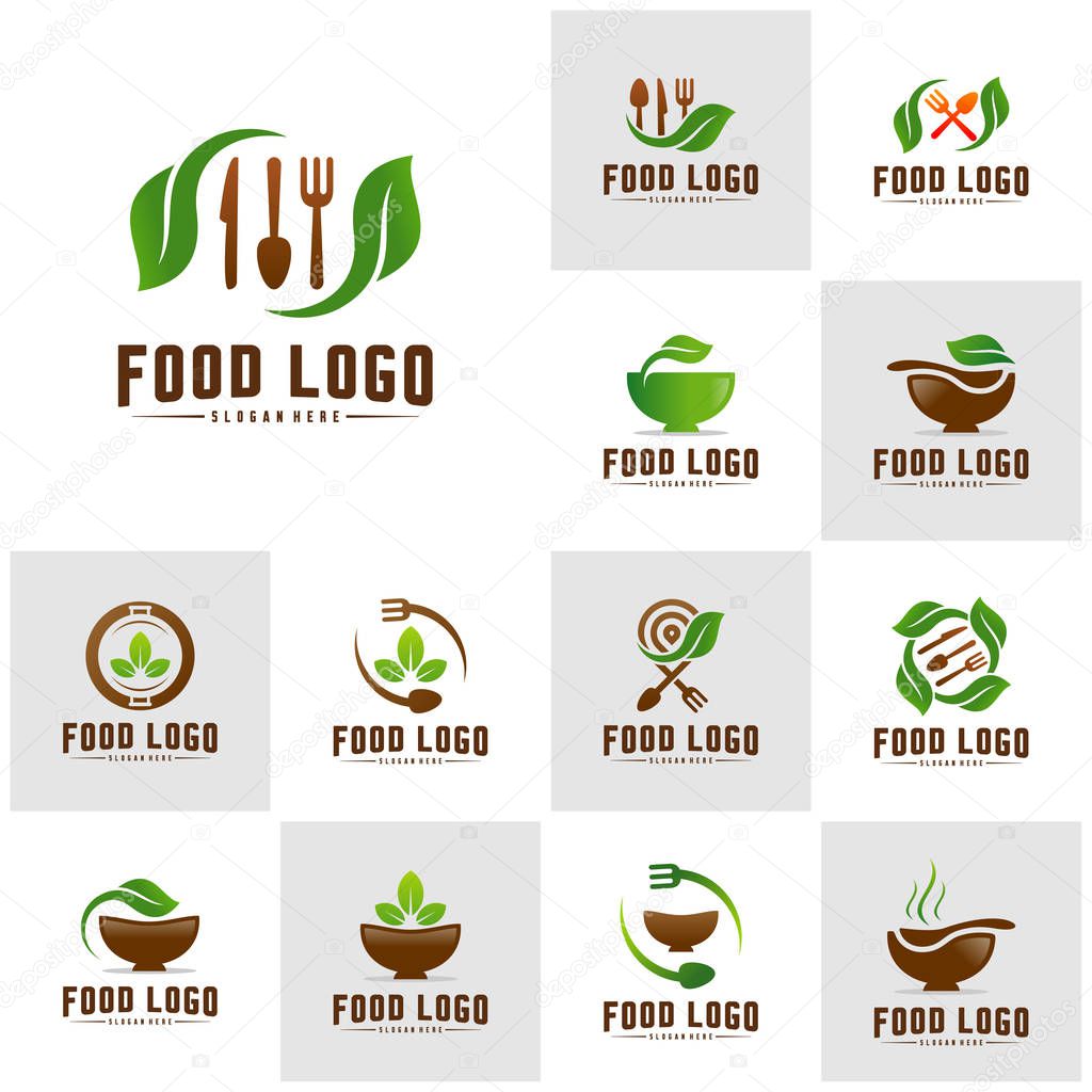 Set of Healthy Food Logo Concept Template. Nature Food logo Vector. Icon Symbol.