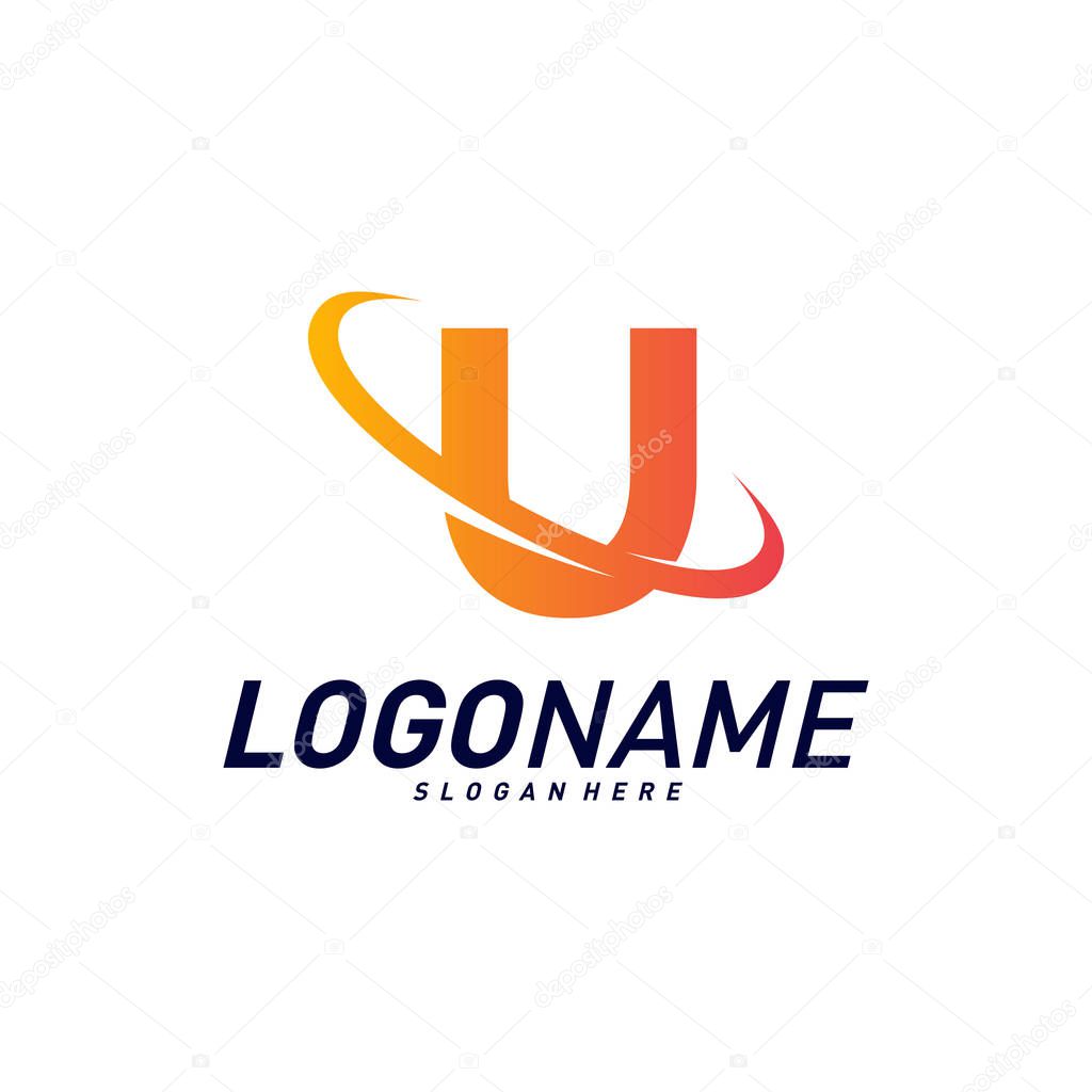 Font with Planet Logo Design Concepts. Letter U Logo Icon Vector Template. Icon Symbol.