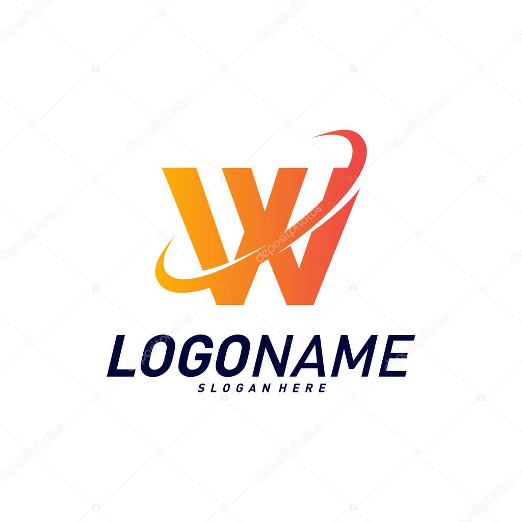 Font with Planet Logo Design Concepts. Letter W Logo Icon Vector Template. Icon Symbol.