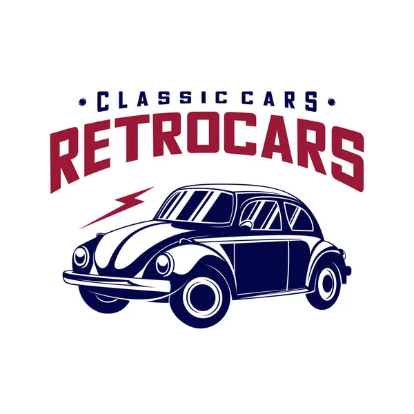 クラシックカーのロゴデザインベクトルイラスト。レトロなクラシックカーのロゴとヴィンテージ自動車 — ストックベクタ