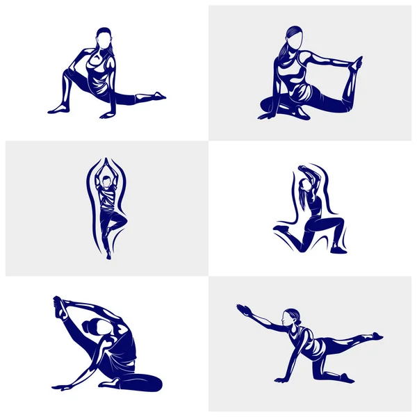 Set von schönen Fitness-Logo-Vektor. Yoga-Logo-Vorlage. Frauen gesund sexy Körper-Design-Vektor. — Stockvektor