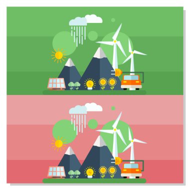 Düz stil sanayi fabrikası bir vektör bir illüstrasyon. Bitki ya da Fabrika Binası. Yol ağacı penceresi. Üretim fabrikası. Endüstriyel yapı konsepti. Eko tarzı fabrika. Şehir manzarası