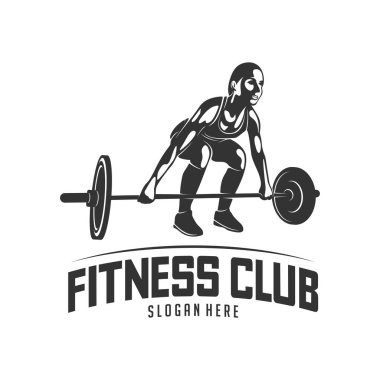 Fitness vektör logosu tasarım şablonu, spor salonu ve form vektörü için tasarım. Spor salonu logosu, spor yapan atletik kadın, vektör illüstrasyonu.