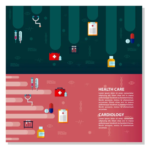 Ιατρικά infographic στοιχεία απεικόνιση διανυσματικό πρότυπο σχεδιασμού στοιχείων. Ιατρικό επίπεδο Vector Concept. Εικονογράφηση Υγείας και Ιατρικής Φροντίδας. Ιατρική βραχίονες σταυρός γιατρός και εργαστήριο. — Διανυσματικό Αρχείο