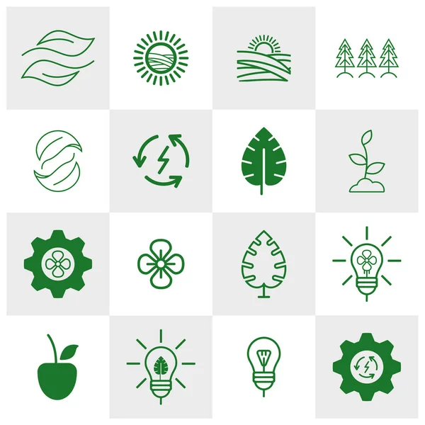 Ікони навколишнього середовища Світу Logo Concepts. World Ecology vector for web Eco Vector Line Icons Icons Electric Car, Global Warming, Forest, Organic Farming тощо. Редактор Строка. Переробка ікони — стоковий вектор