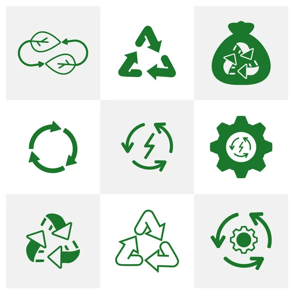 Satz von Weltumweltsymbolen Logo-Konzepte. Welt Ökologie Vektor für Web. eco Vektor Line Symbole. Elektroauto, Klimaerwärmung, Wald, ökologischer Landbau und mehr. editierbarer Schlaganfall. Recycling-Symbol — Stockvektor