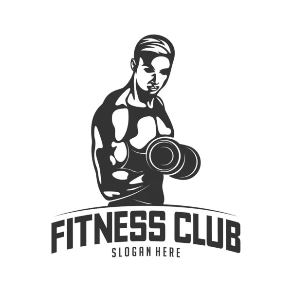 Fitness vektorové logo design šablony, design pro tělocvičnu a fitness vektor. Fitness club logo s atletickým mužem, vektorová ilustrace — Stockový vektor