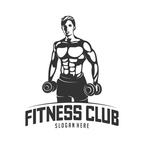 Fitness vector logo design template, design voor gym en fitness vector. Fitness club logo met sportieve man, vectorillustratie — Stockvector