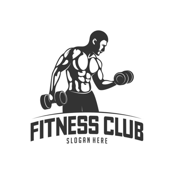 Fitness vektorové logo design šablony, design pro tělocvičnu a fitness vektor. Fitness club logo s atletickým mužem, vektorová ilustrace — Stockový vektor