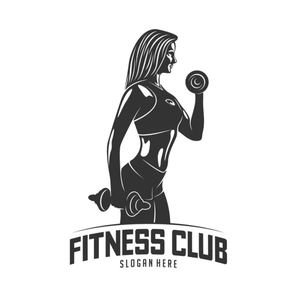 Fitness vektorové logo design šablony, design pro tělocvičnu a fitness vektor. Fitness club logo s pohybovou atletickou ženou, vektorová ilustrace — Stockový vektor