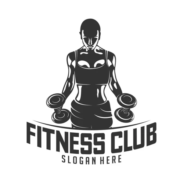 Plantilla de diseño de logotipo de vector fitness, diseño para gimnasio y vector fitness. Logo del club de fitness con el ejercicio de la mujer atlética, vector de ilustración — Archivo Imágenes Vectoriales