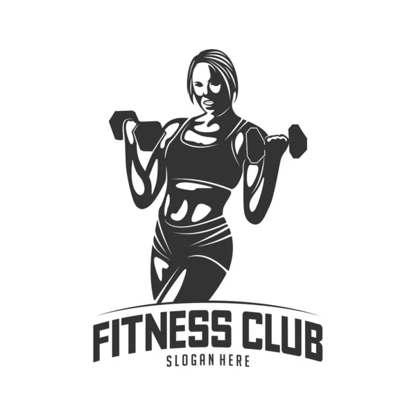 Fitness vektorové logo design šablony, design pro tělocvičnu a fitness vektor. Fitness club logo s pohybovou atletickou ženou, vektorová ilustrace — Stockový vektor