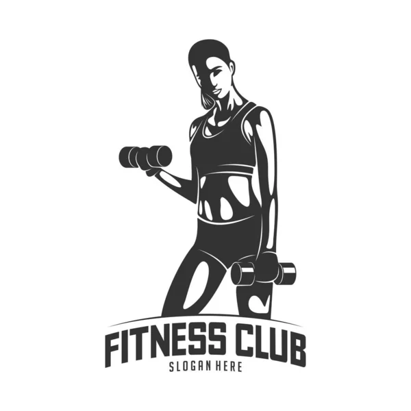Plantilla de diseño de logotipo de vector fitness, diseño para gimnasio y vector fitness. Logo del club de fitness con el ejercicio de la mujer atlética, vector de ilustración — Archivo Imágenes Vectoriales