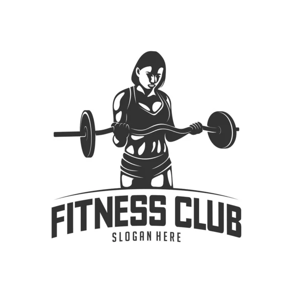 Fitness vektorové logo design šablony, design pro tělocvičnu a fitness vektor. Fitness club logo s pohybovou atletickou ženou, vektorová ilustrace — Stockový vektor