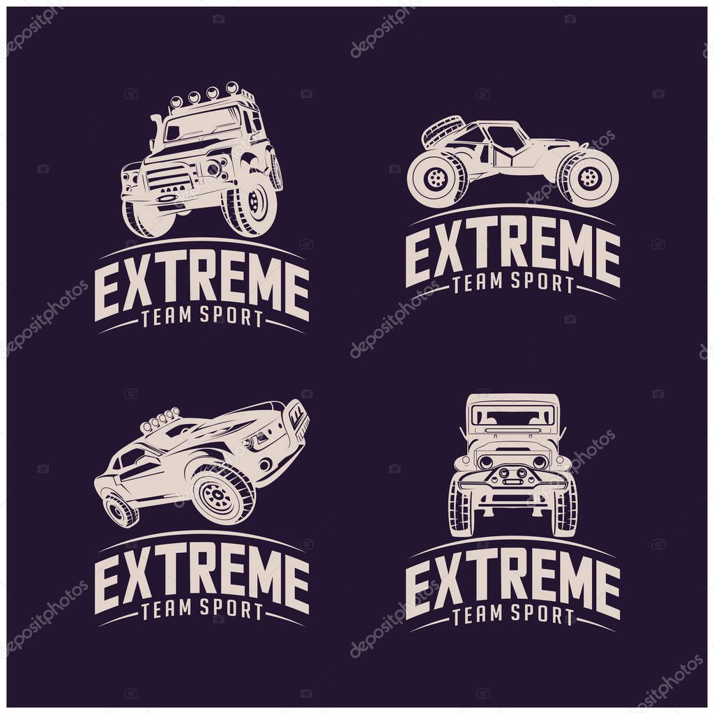 Set of Off-road car logo design vector. Off-road extreme car club logo templates. Vector symbols