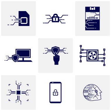 Güvenlik simgesi logo tasarım vektörü seti. Koruma ve Güvenlik Vektör Hattı Simgeleri ayarlandı. İş Verilerini Koruma Teknolojisi. Siber Güvenlik. Bilgisayar Ağı Koruma. Düzenlenebilir Vuruş. Web Simgesi