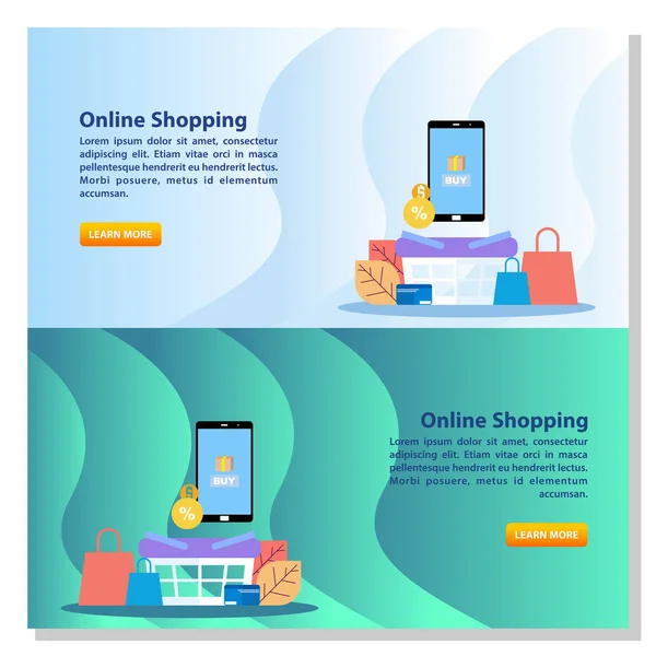 Plantilla de página de destino de compras en línea. Banner de compras en línea. Concepto moderno de diseño plano de diseño de página web para sitio web y sitio web móvil. Ilustración vectorial — Archivo Imágenes Vectoriales