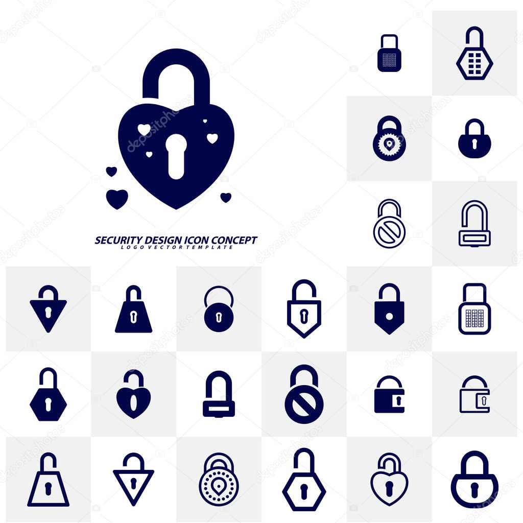 Set of Security icon logo design vector. Protection and Security Vector Line Icons Set. Business Data Protection Technology. Cyber Security. Computer Network Protection. Editable Stroke. Web Icon