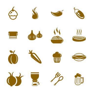 Besin Simgesi logo vektörü kümesi. Birçok varyasyonlu simge logosu yiyeceği kavramı.