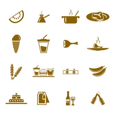 Besin Simgesi logo vektörü kümesi. Birçok varyasyonlu simge logosu yiyeceği kavramı.