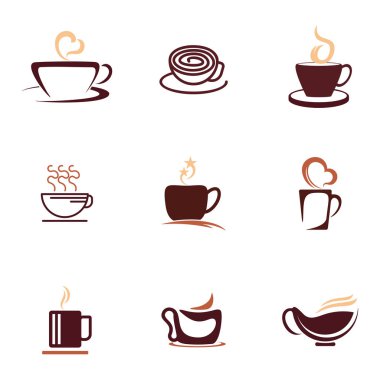 Kahve Simgesi Logosu Vektör Şablonu. Kahve Kadehi Logosu Konsepti olan bir kupa. Çizim Vektörü