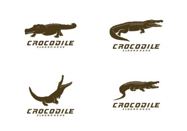 Timsah Logo Vektörü seti. Timsah amblemi resimleme şablonu