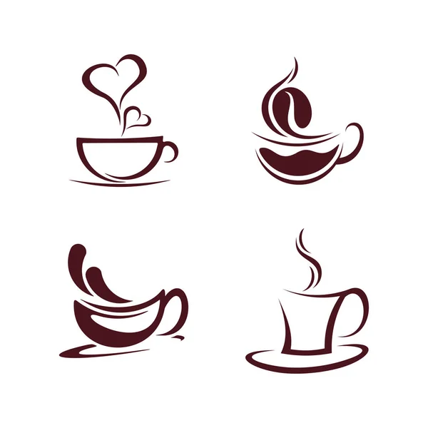 Set med kaffe ikonen logotyp koncept vektor mall. Cup med kaffe glas logotyp koncept. Illustration Vektor — Stock vektor