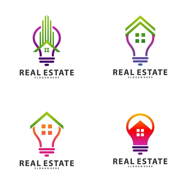 Σύνολο Creative Bulb City Λογότυπο Σύμβολο Σχεδιασμός Πρότυπο Διάνυσμα, Έμβλημα, Σχεδιασμός Concept, Creative Symbol, Εικονίδιο — Διανυσματικό Αρχείο
