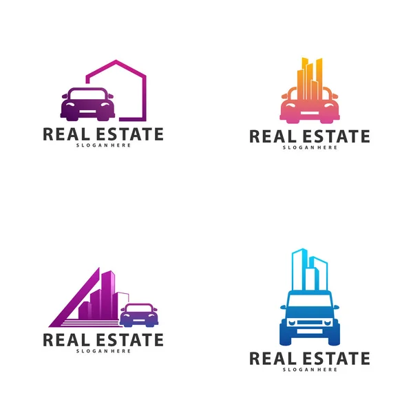 Set van Auto Stad Logo Vector Industrieel symbool pictogram ontwerp illustratie, Embleem, Ontwerp Concept, Creatief Symbool, Pictogram — Stockvector
