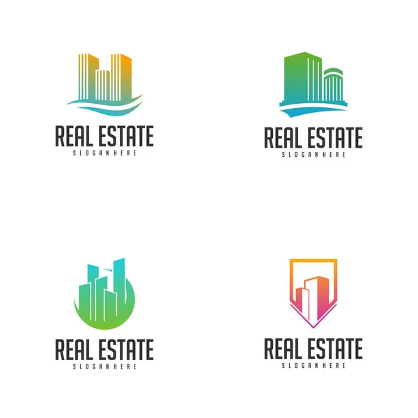 Conjunto de plantilla de logotipo de Building Idea, concepto de diseños de logotipo de ciudad moderna, logotipo de bienes raíces Vector Illustration — Vector de stock