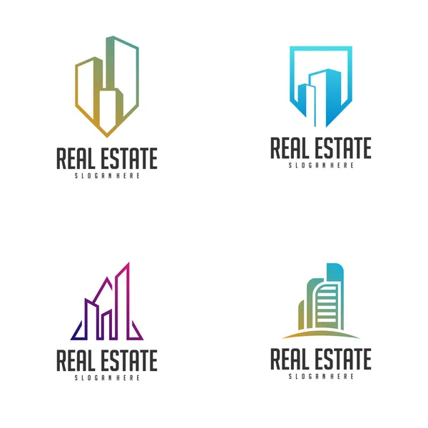 Набор шаблонов логотипа Building Idea, концепция дизайна логотипа Modern City, векторная иллюстрация логотипа Real Estate — стоковый вектор