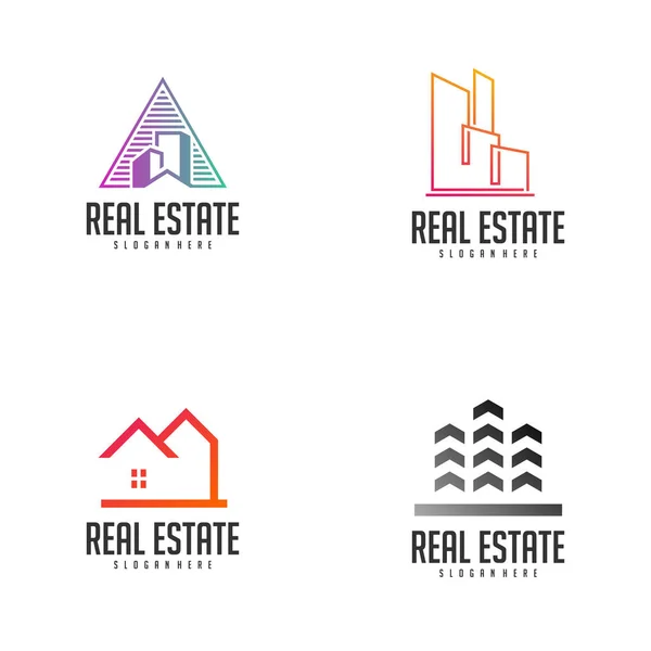 Conjunto de ideias de construção modelo de logotipo, Conceito de design de logotipo da cidade moderna, Ilustração do vetor do logotipo do imóvel — Vetor de Stock