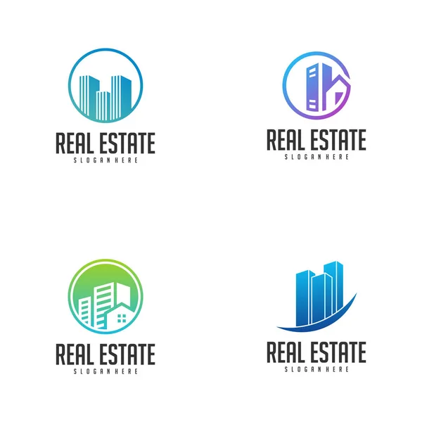 Uppsättning av Building Idé logotyp mall, Modern City logotyp design koncept, Real Estate logotyp Vector Illustration — Stock vektor