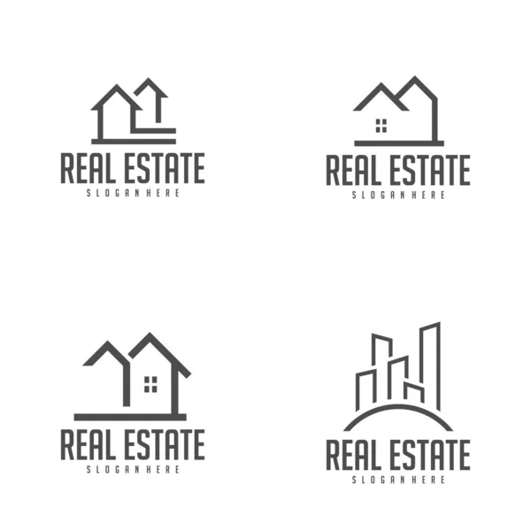 Uppsättning av Building Idé logotyp mall, Modern City logotyp design koncept, Real Estate logotyp Vector Illustration — Stock vektor