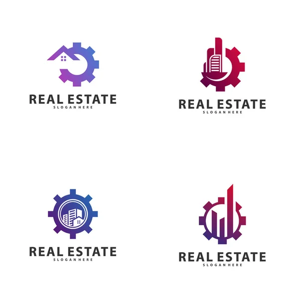 Set of City Gear Logo Vector Ipari szimbólum ikon design illusztráció, embléma, tervezési koncepció, kreatív szimbólum, ikon — Stock Vector