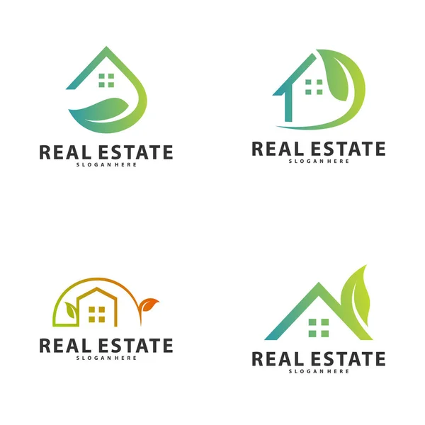 Set of Nature Building Idea logo template, Modern City with Leaf logo designs concept, Real Estate logo Vector Illustration — Stock Vector