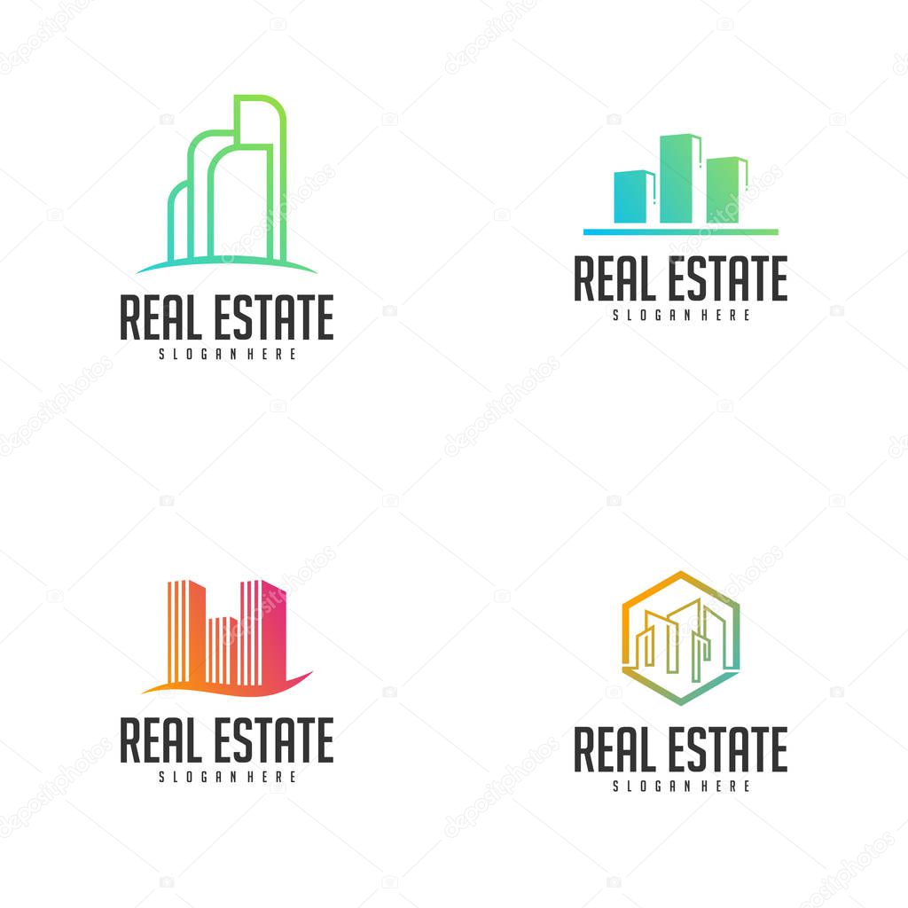 Set of Building Idea logo template, Modern City logo designs concept, Real Estate logo Vector Illustration