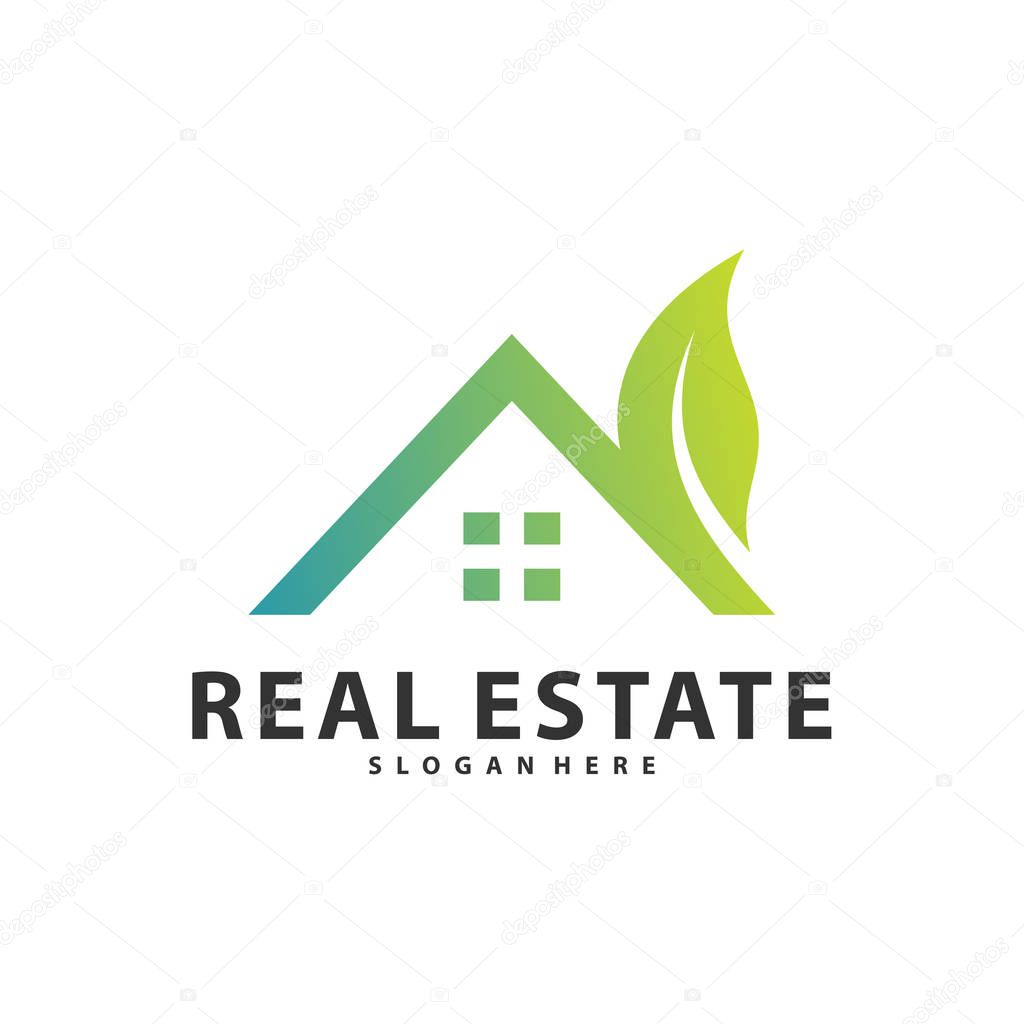 Nature Building Idea logo template, Modern City with Leaf logo designs concept, Real Estate logo Vector Illustration