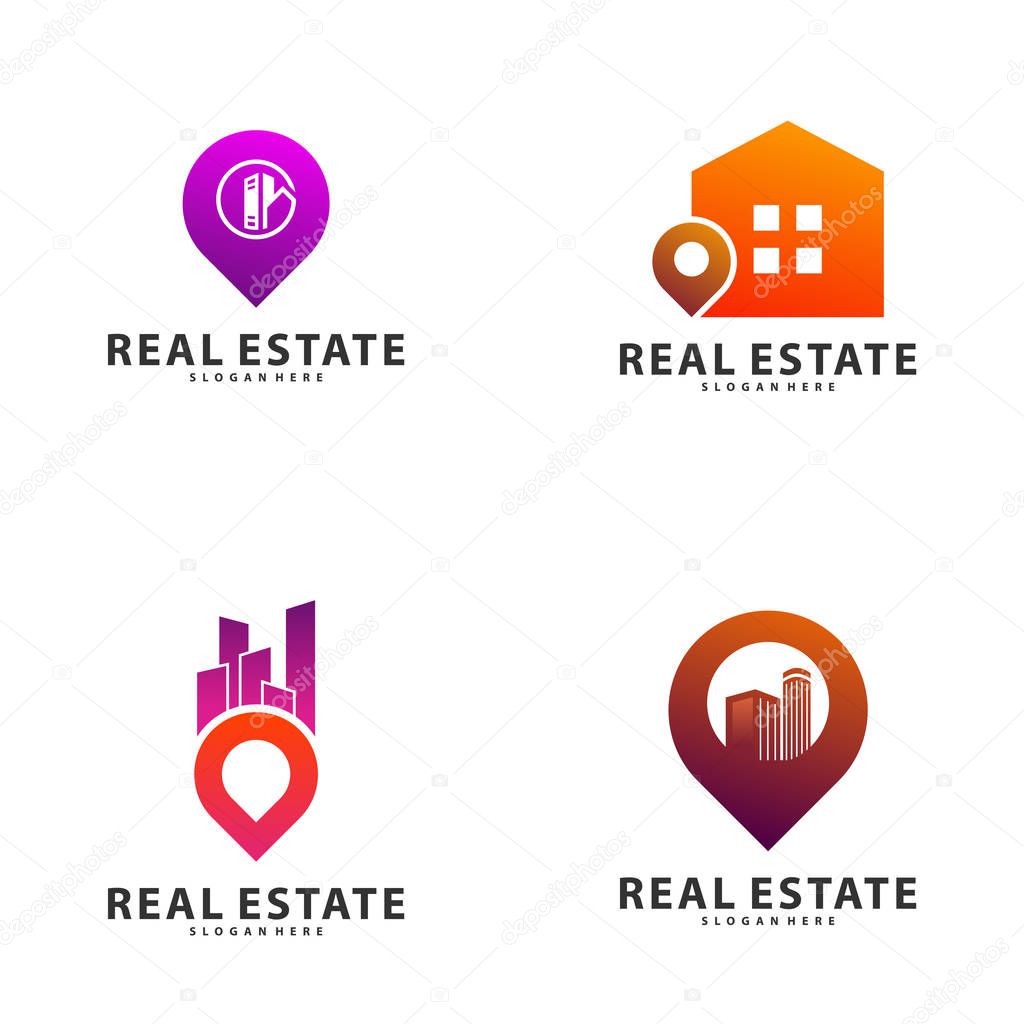 Set of City Point Logo Vector Industrial symbol icon design illustration, Emblem, Design Concept, Creative Symbol, Icon