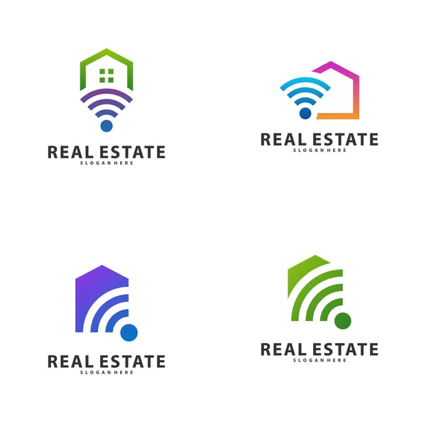 Ensemble de modèle de logo Smart Home Idea, concept de conception de logo Tech City, illustration vectorielle du logo immobilier — Image vectorielle