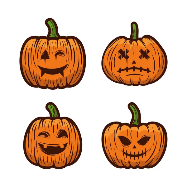 Set pompoenen voor Halloween Design Vector geïsoleerd. Gelukkige Halloween Template Illustratie — Stockvector