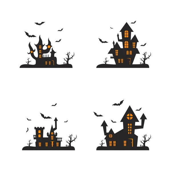 Set Castle untuk Halloween Design Vector terisolasi. Selamat Halloween Templat Ilustrasi - Stok Vektor