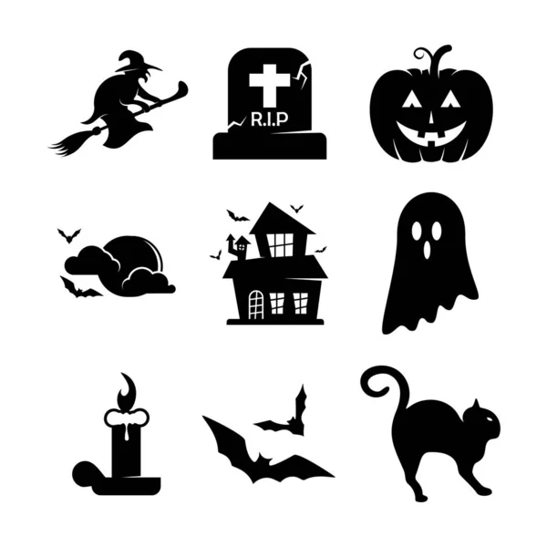 Set of Halloween Design Icon Vector terisolasi. Ilustrasi Templat - Stok Vektor