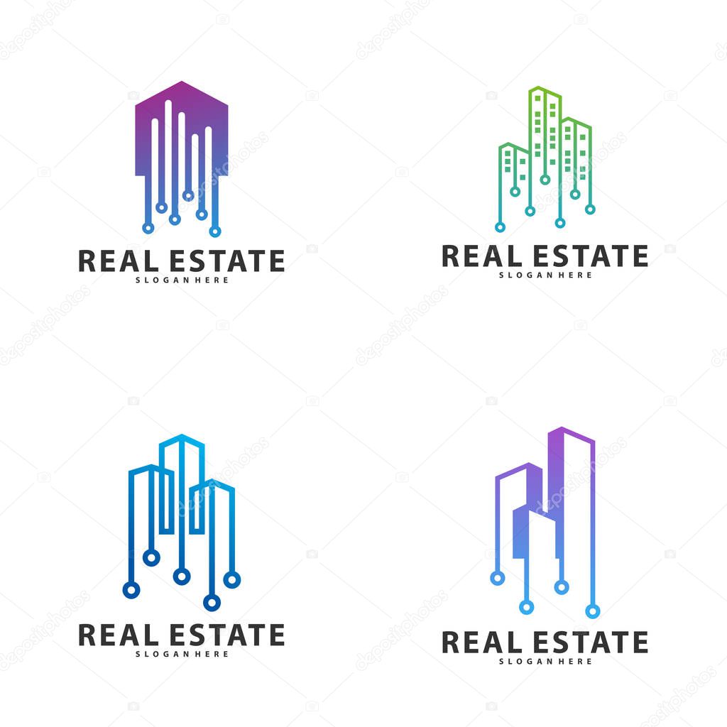 Set of Tech City Logo Symbol Template Design Vector, Emblem, Design Concept, Creative Symbol, Icon