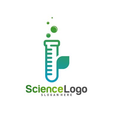 Doğa Laboratuvarı Logosu Tasarım Vektörü. Yaprak Logo Şablonu 'na sahip yaratıcı laboratuvar. Simge Sembolü